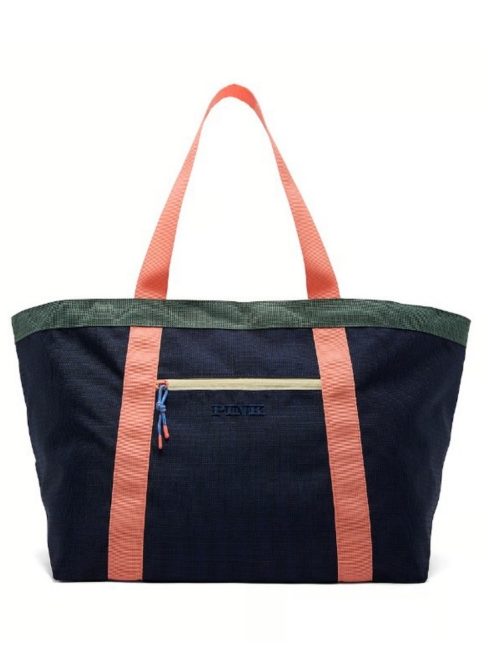 PINK Victoria's Secret Navy Tote with Coral Straps and Green Trim